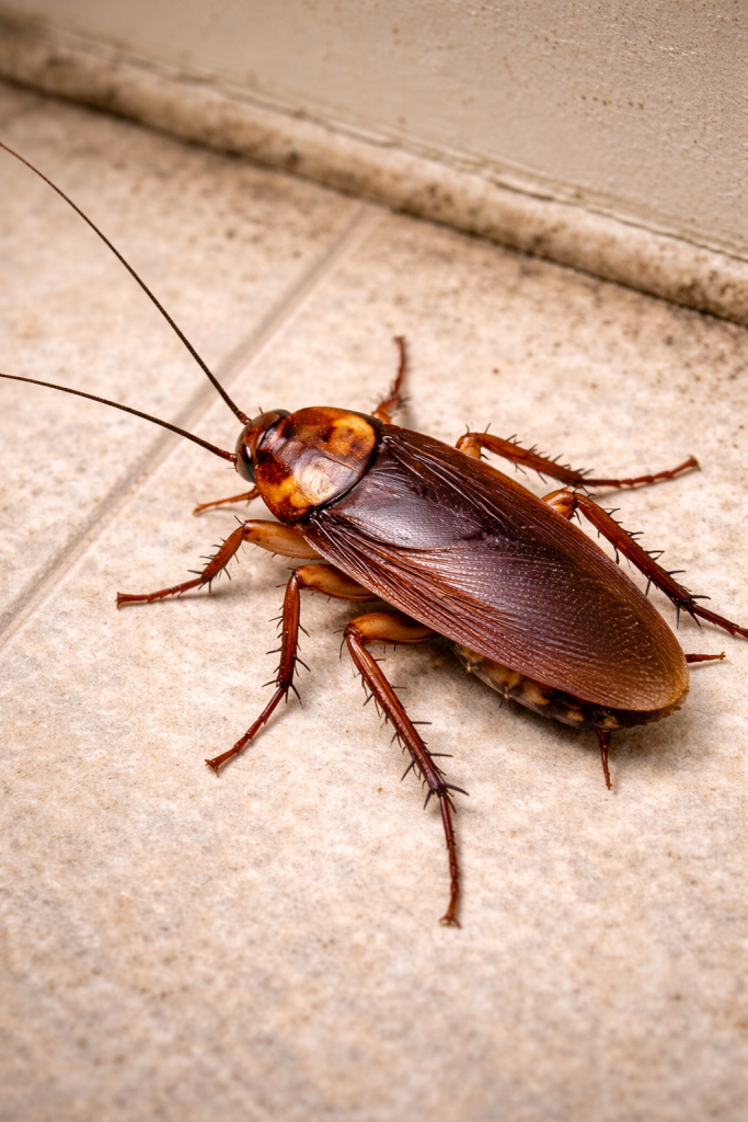 American Roach on bathroom floor
