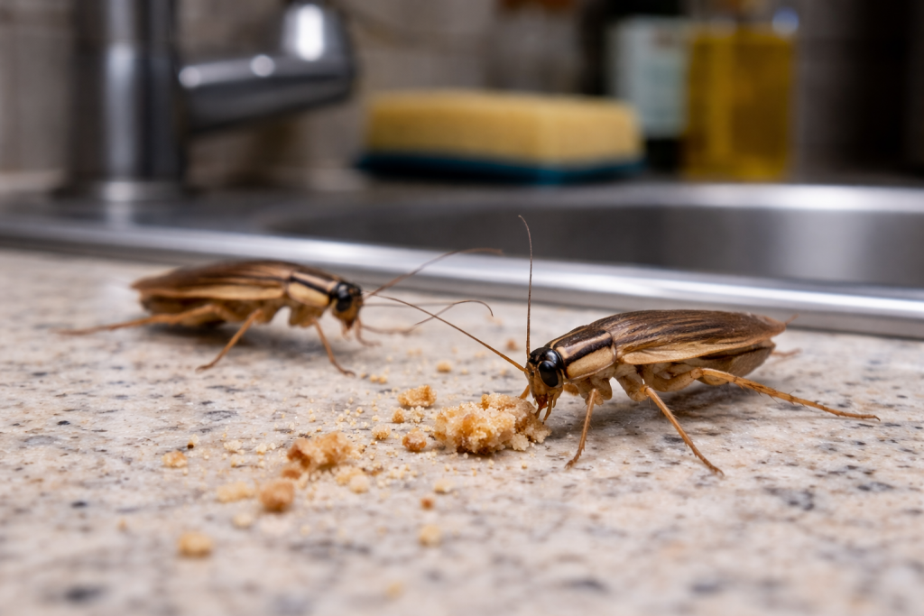 German roaches nesting inside kitchen cabinet in Coastal Georgia home